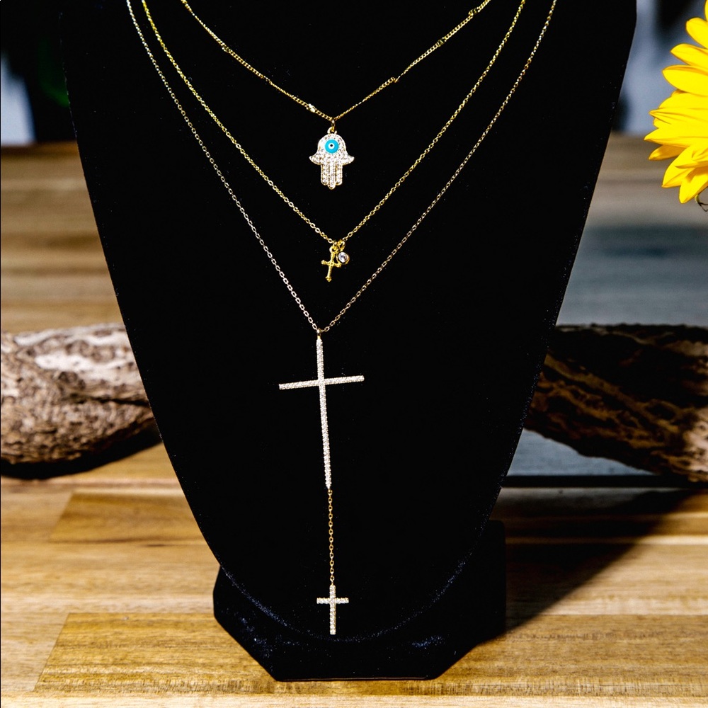 Double Cross Gold Plated Necklace